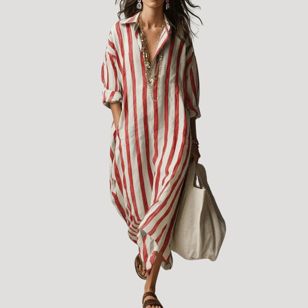 Women's Striped Long Shirt Dress