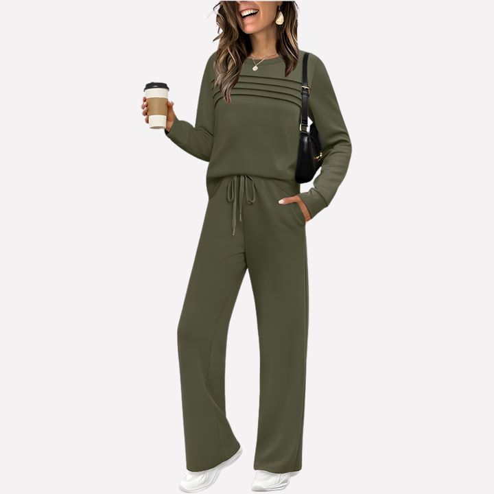 Inès Ensemble femme deux pièces avec haut à col montant et pantalon large