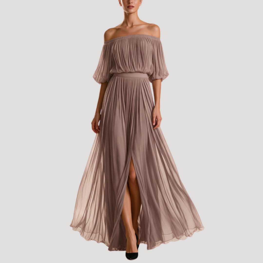 Women's Off-the-Shoulder Pleated Maxi Dress for Wedding