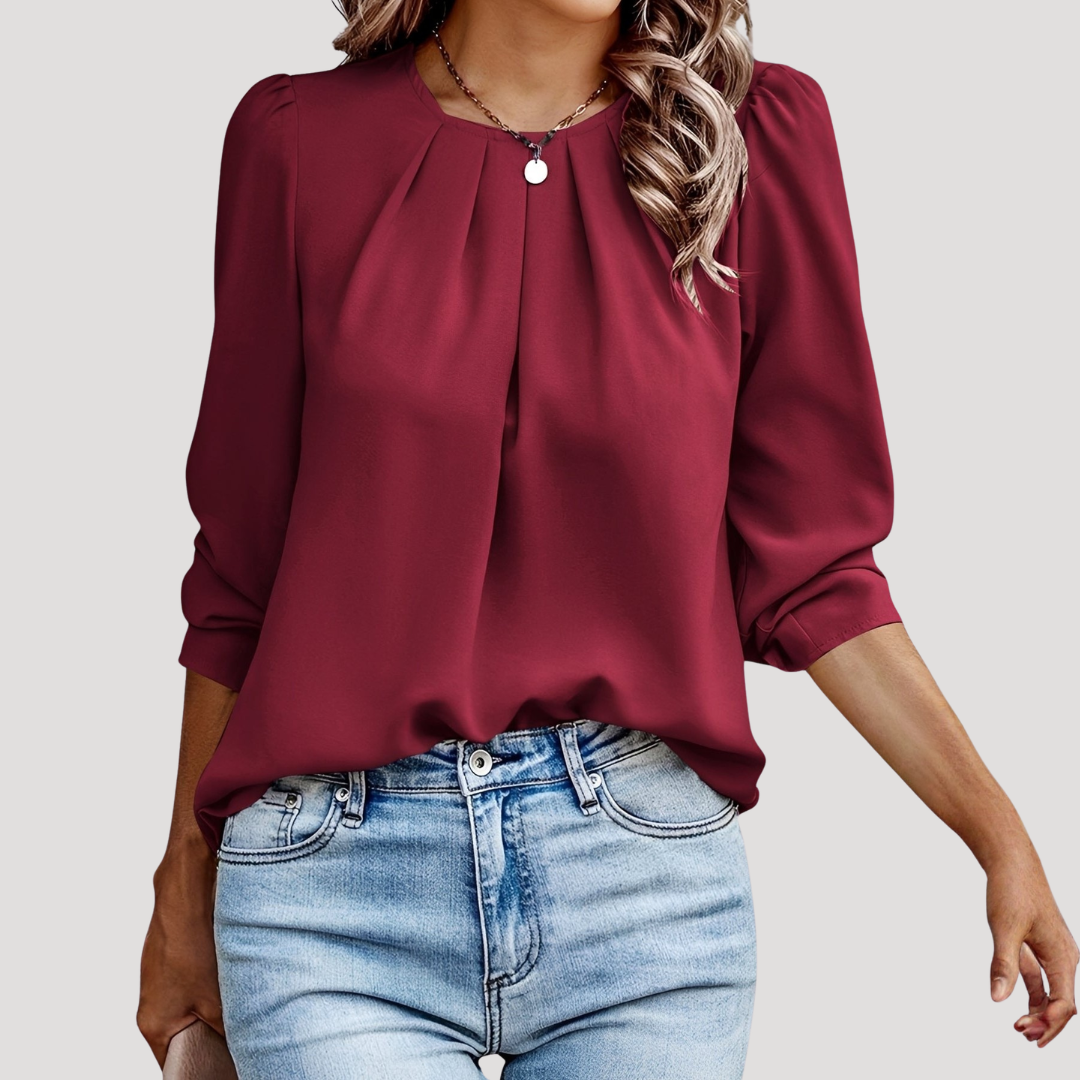 Women's Elegant Pleated Long Sleeve Blouse