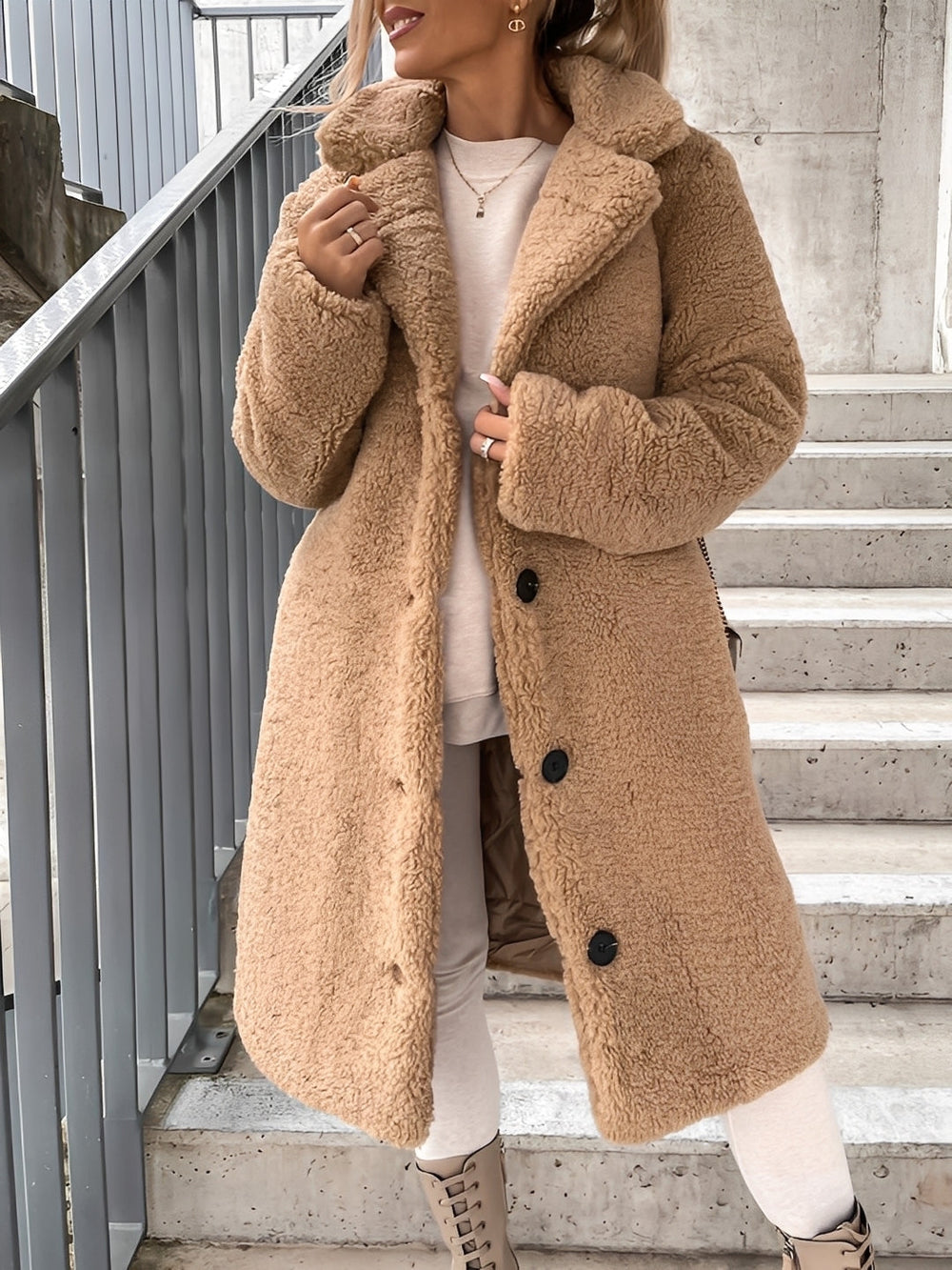 Olive Veste Femme en Polaire Manteau Hiver Doux et Chaud avec Coupe Moderne et Féminine, vue 2