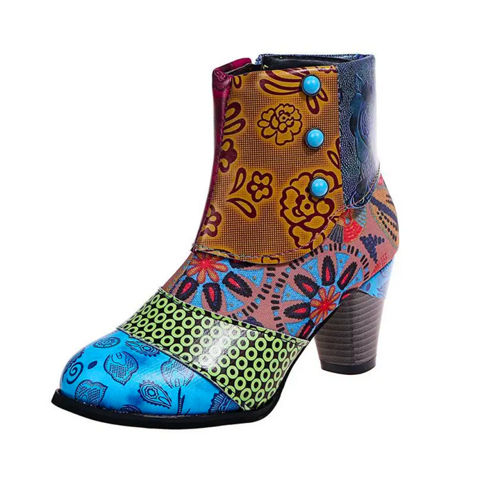 Bottes De Pluie Pour Femme Lauren - Bottes rétro imperméables avec talon haut et motif ethnique pour l'automne, vue 6