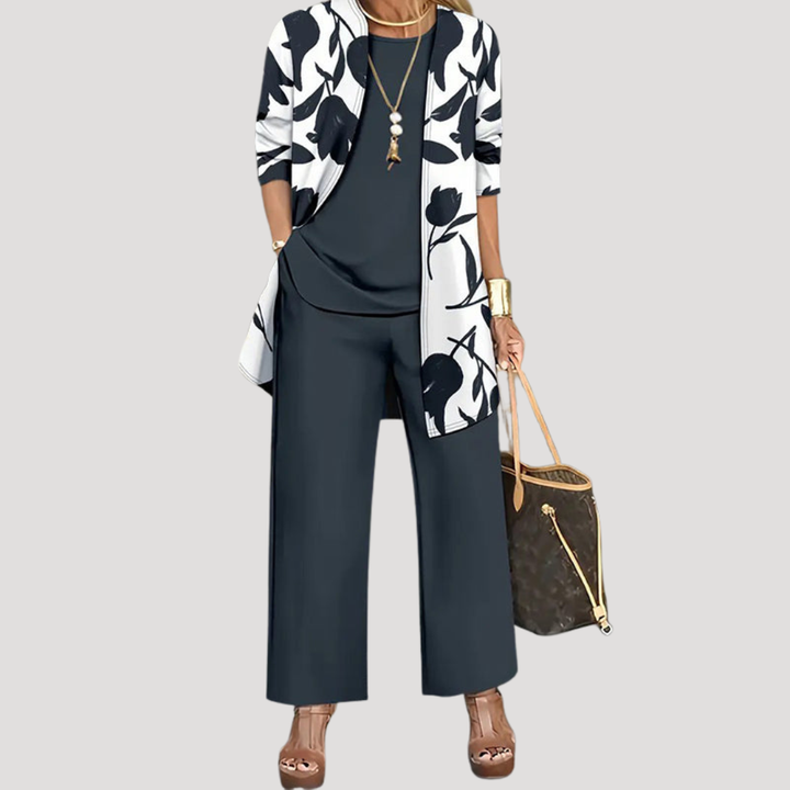 Tailleur Pantalon Trois Pièces Femme Fleuri