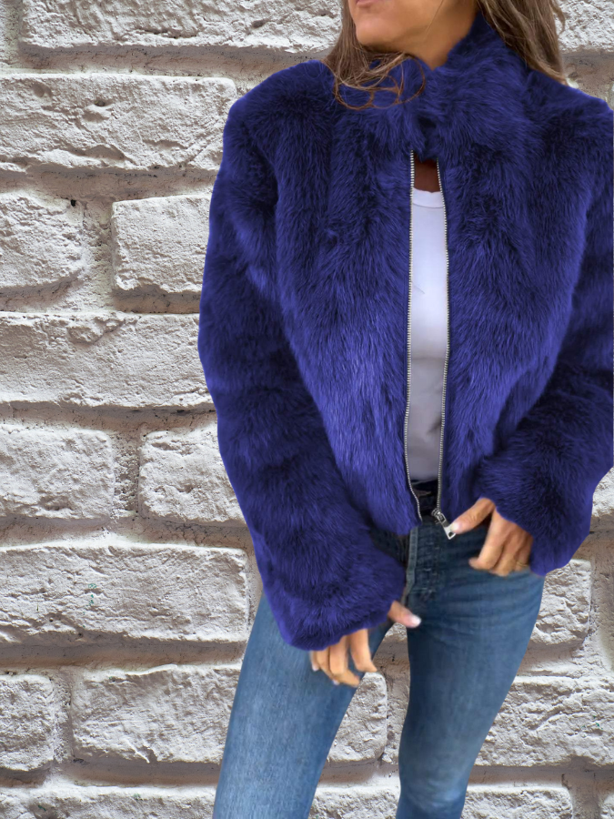 Hiya Veste courte en fausse fourrure pour femme Manteau chic à fermeture zippée avec détails en fourrure & coupe chaude et confortable, vue 6