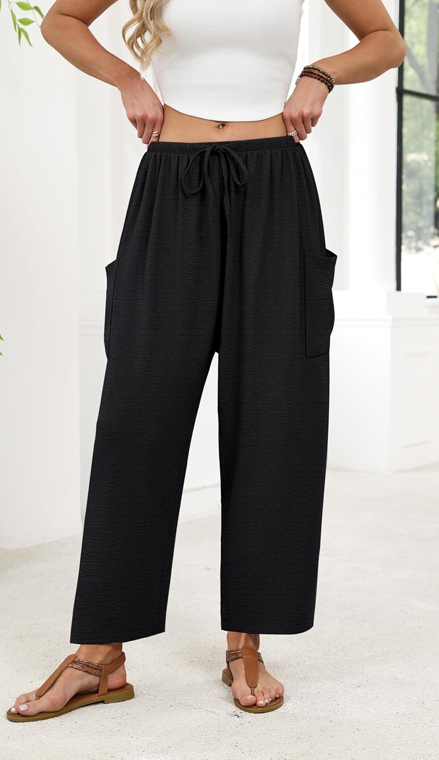 Maja Pantalon Femme Palazzo Large Fluide Taille Élastique & Poches Été, vue 4