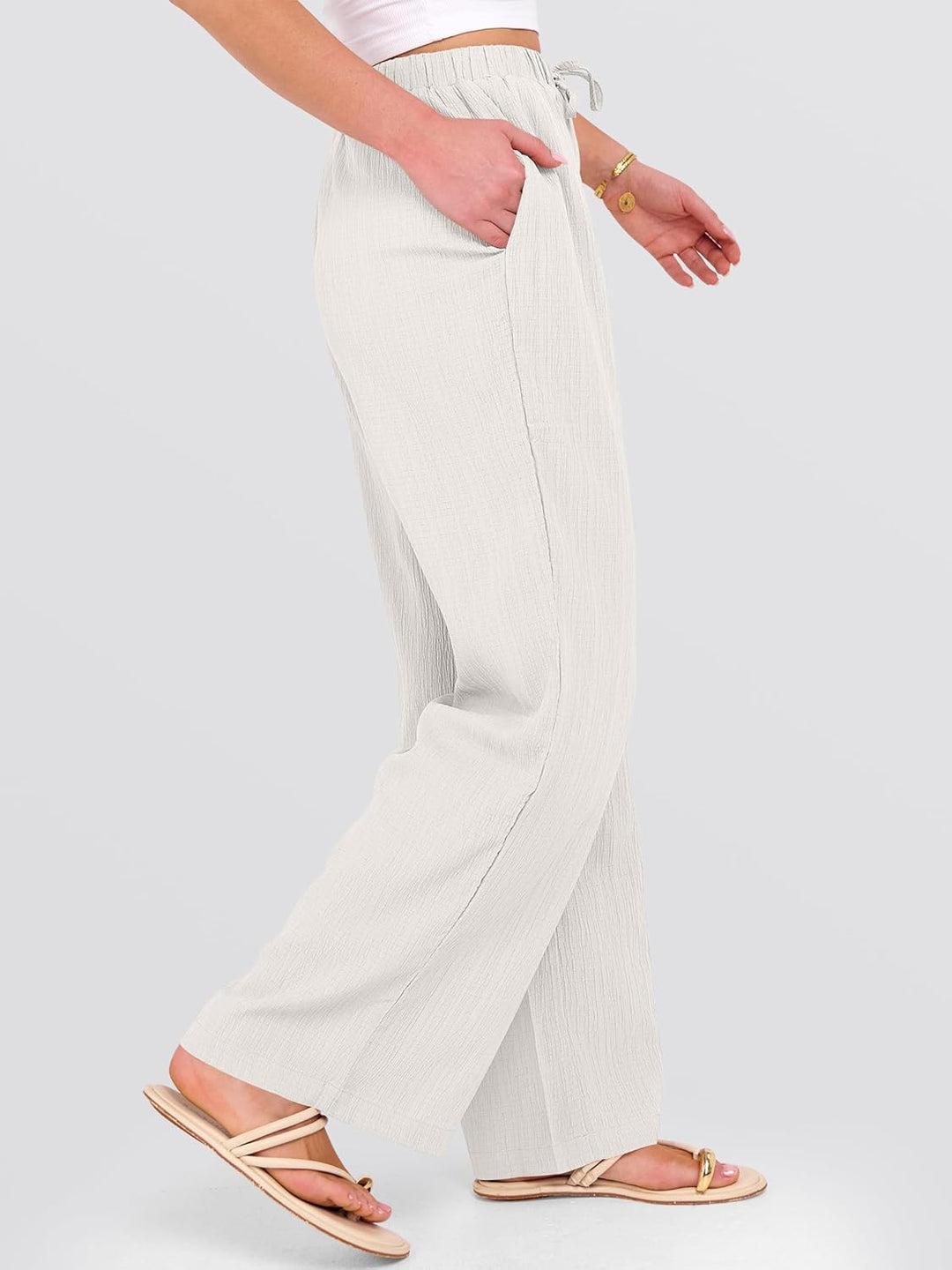 Malaya Pantalon Femme Pantalon Palazzo Large Taille Élastique & Poches Été, vue 4