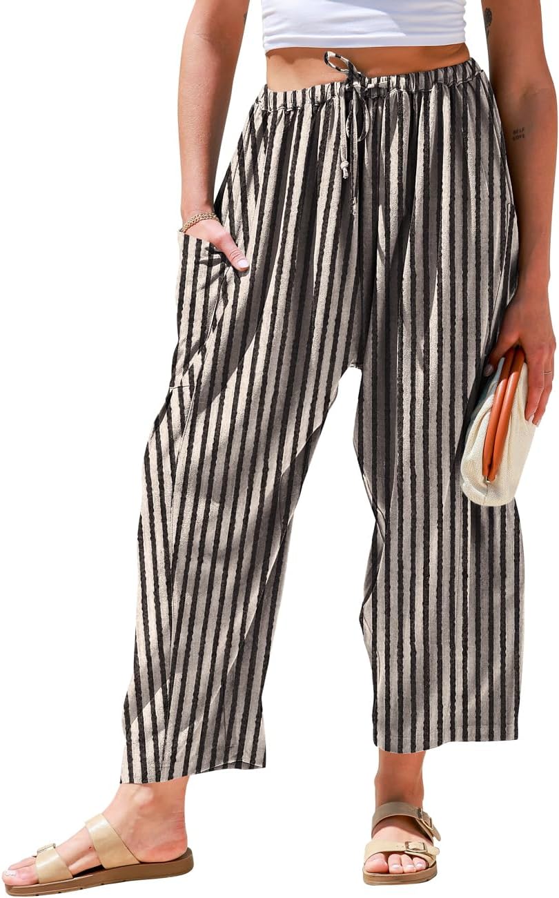 Aliyah Pantalon Femme Palazzo Lin Large Oversize Taille Cordon & Poches, vue 2