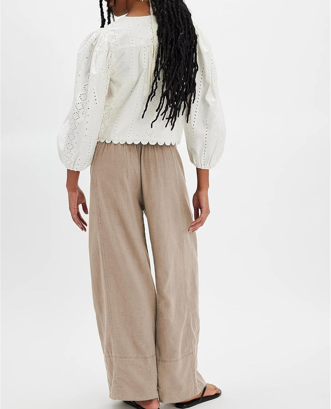 Milan Pantalon Femme Pantalon Lin Palazzo Large Taille Élastique & Poches, vue 6