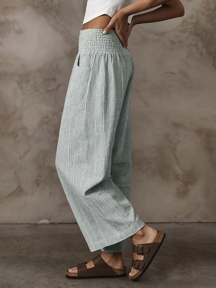 Wella Pantalon Femme Barrel Coupe Large, Taille Haute Smockée, Casual Chic Été, vue 3