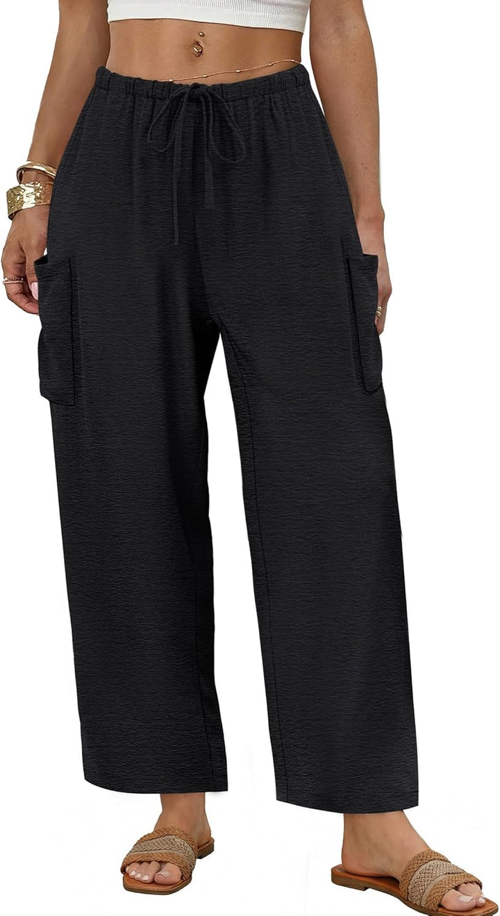 Maja Pantalon Femme Palazzo Large Fluide Taille Élastique & Poches Été, vue 3
