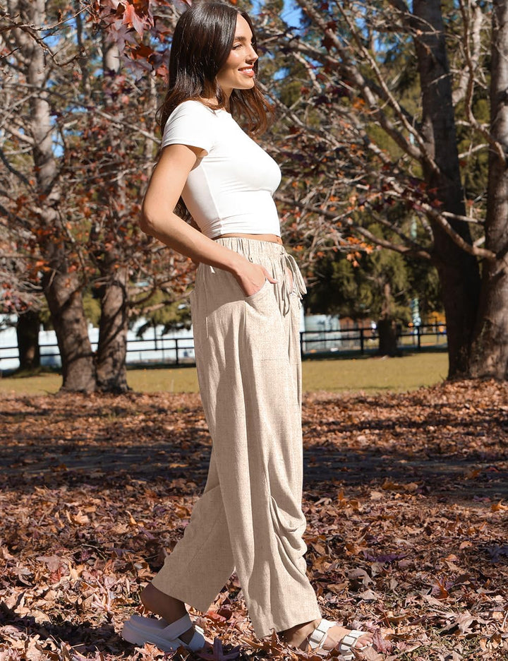 Mercedes Pantalon Femme Lin Harem Coupe Large, Taille Élastique, Style Décontracté, vue 3