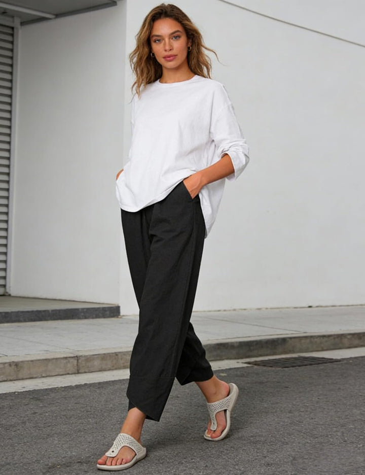 Caprice Pantalon Femme Capri Coton Taille Haute Élastique, Coupe Tulipe Été Chic, vue 6