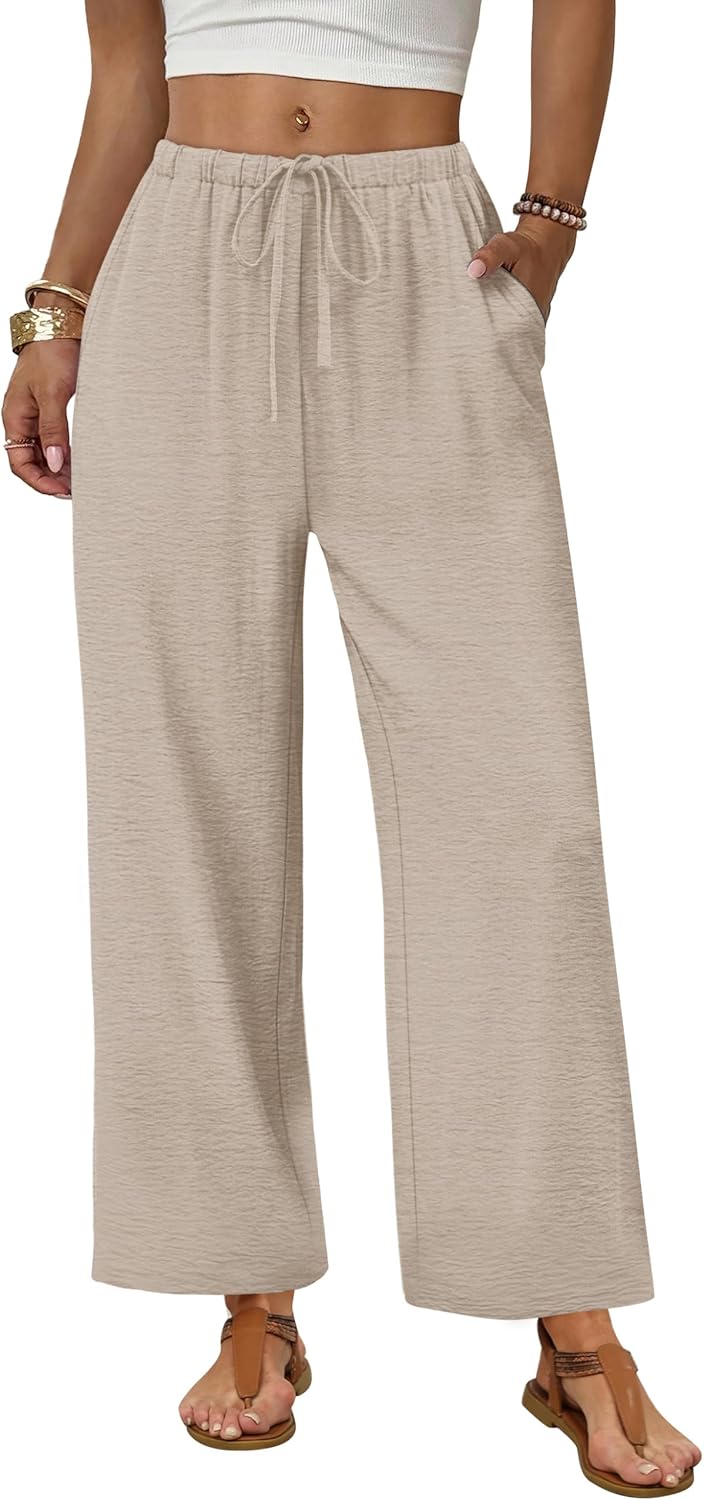 Zoé Pantalon Femme Pantalon Palazzo Large Taille Élastique & Poches Été, vue 2