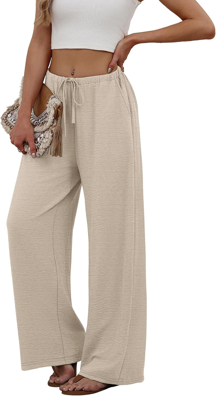 Zoé Pantalon Femme Pantalon Palazzo Large Taille Élastique & Poches Été, vue 4