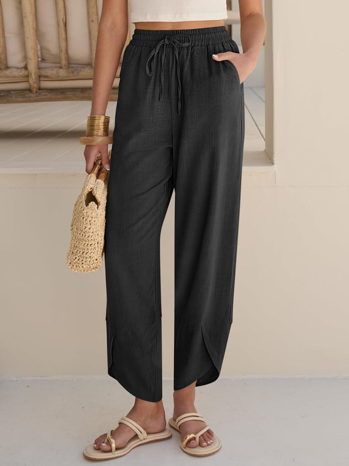 Vivian Pantalon Femme Capri Palazzo Large Taille Élastique & Poches Été, vue 3