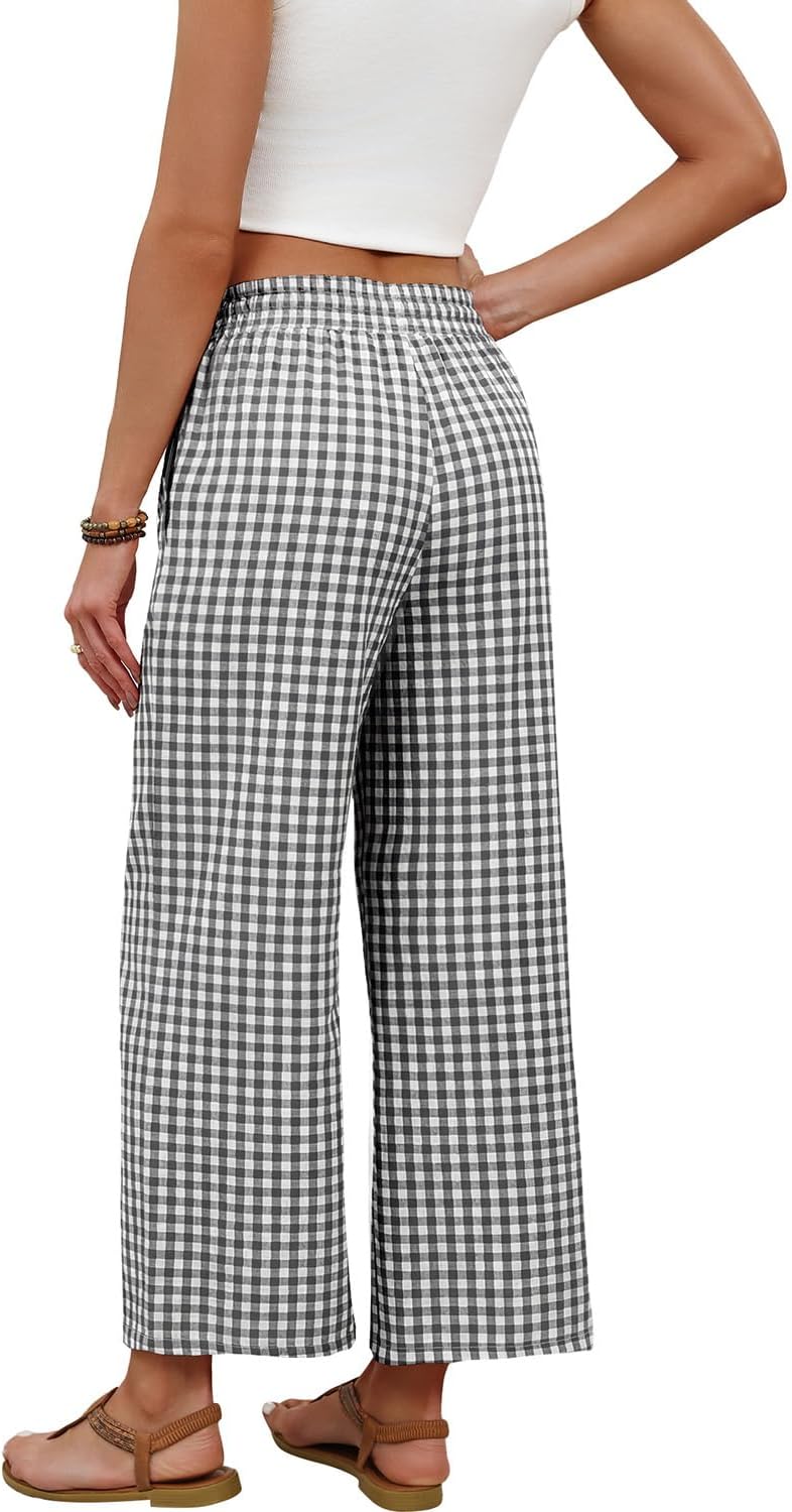 Mindi Pantalon Femme Palazzo Coupe Large Fluide, Taille Élastique Cordon Casual Chic, vue 5