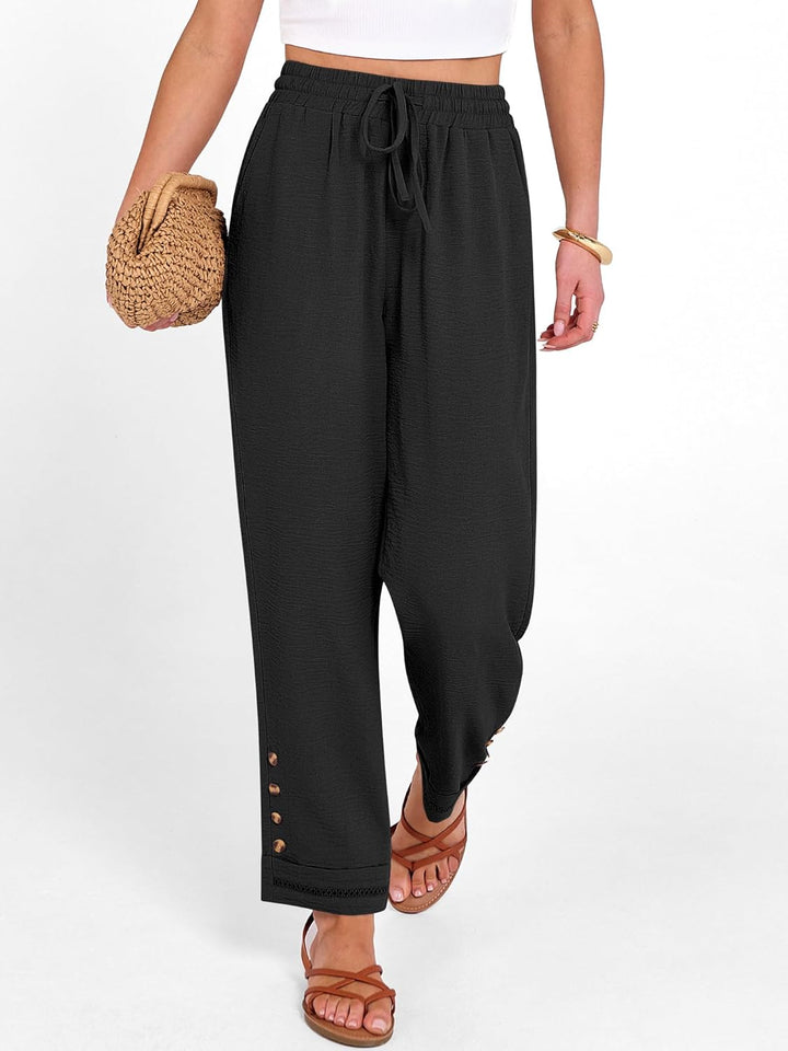 Cianne Pantalon Femme Capri Coupe Fluide, Taille Élastique Cordon, Casual Été Chic, vue 4