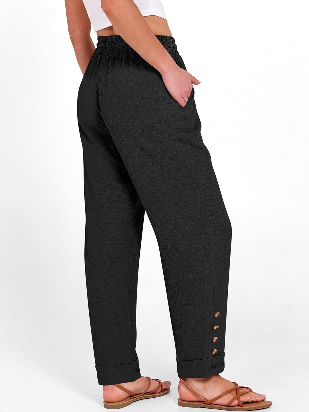 Cianne Pantalon Femme Capri Coupe Fluide, Taille Élastique Cordon, Casual Été Chic, vue 5