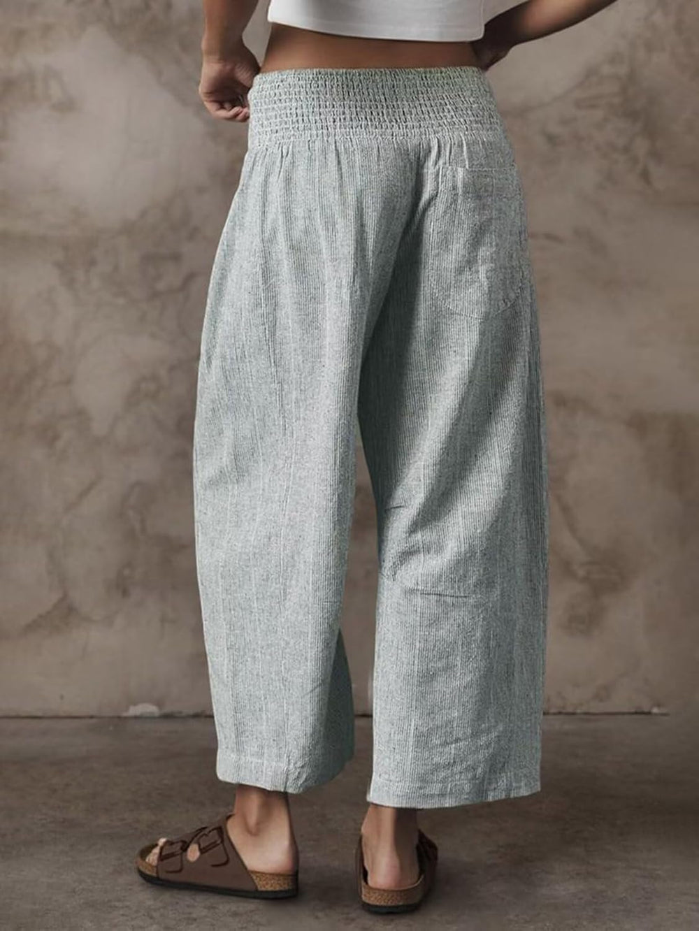 Wella Pantalon Femme Barrel Coupe Large, Taille Haute Smockée, Casual Chic Été, vue 2