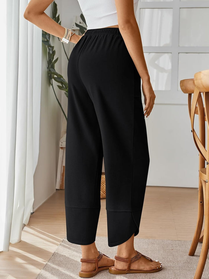Quenn Pantalon Femme Pantalon Large Coton Taille Élastique & Poches Été