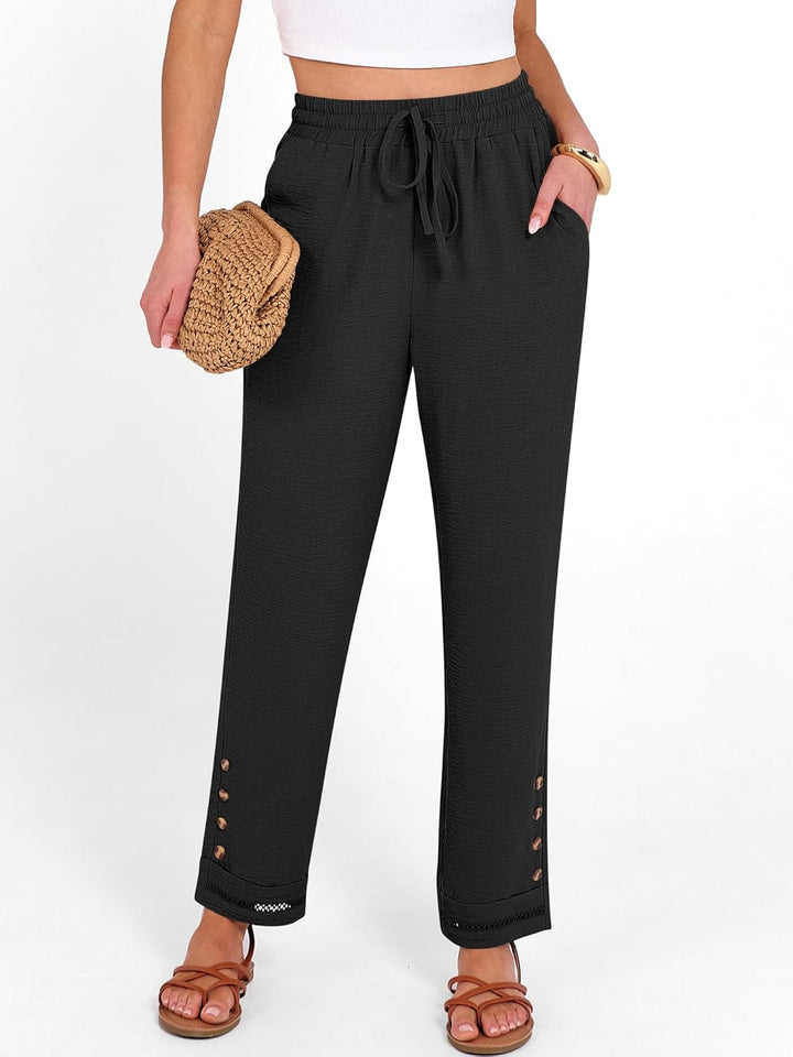 Cianne Pantalon Femme Capri Coupe Fluide, Taille Élastique Cordon, Casual Été Chic, vue 7