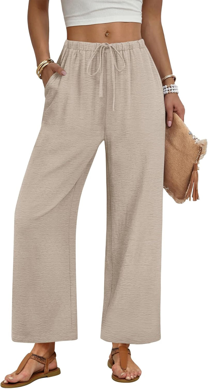 Zoé Pantalon Femme Pantalon Palazzo Large Taille Élastique & Poches Été, vue 3