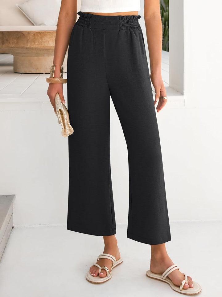 Eva Pantalon Femme Pantalon Palazzo Court Taille Haute & Poches Été, vue 3