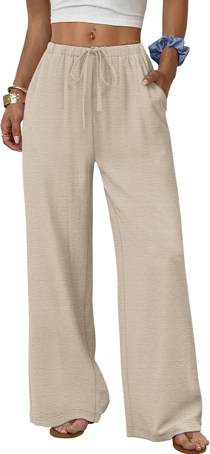 Zoé Pantalon Femme Pantalon Palazzo Large Taille Élastique & Poches Été, vue 2