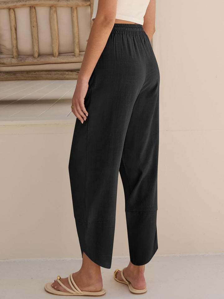 Vivian Pantalon Femme Capri Palazzo Large Taille Élastique & Poches Été, vue 5