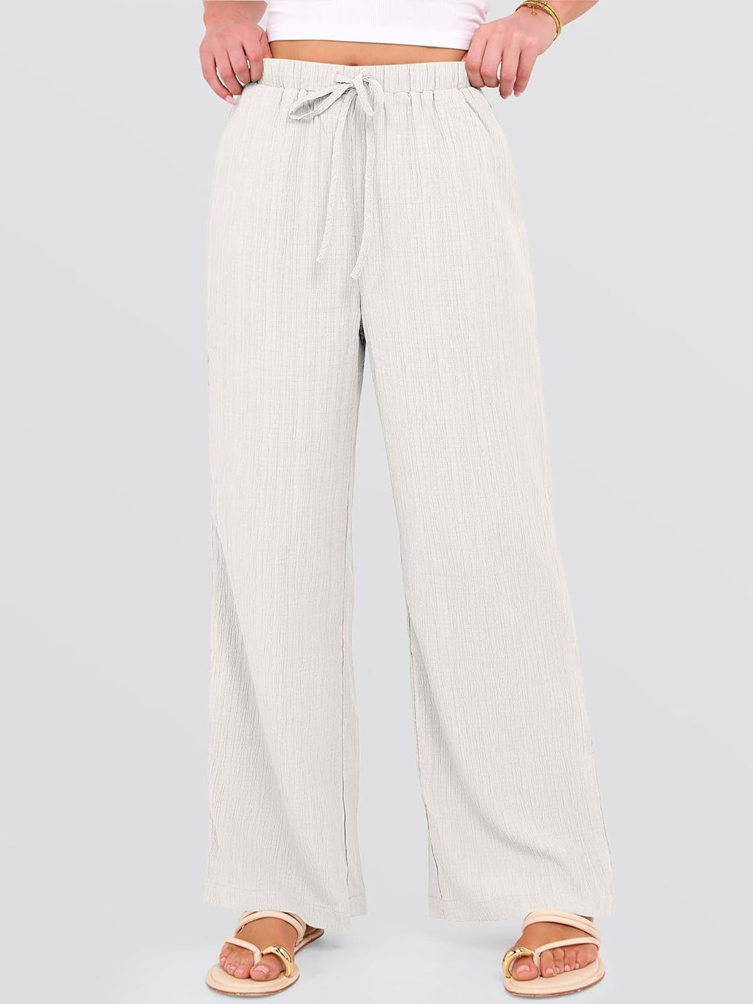 Malaya Pantalon Femme Pantalon Palazzo Large Taille Élastique & Poches Été, vue 3