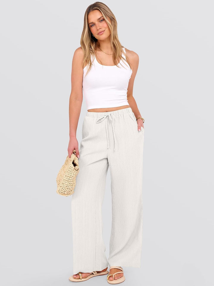 Malaya Pantalon Femme Pantalon Palazzo Large Taille Élastique & Poches Été