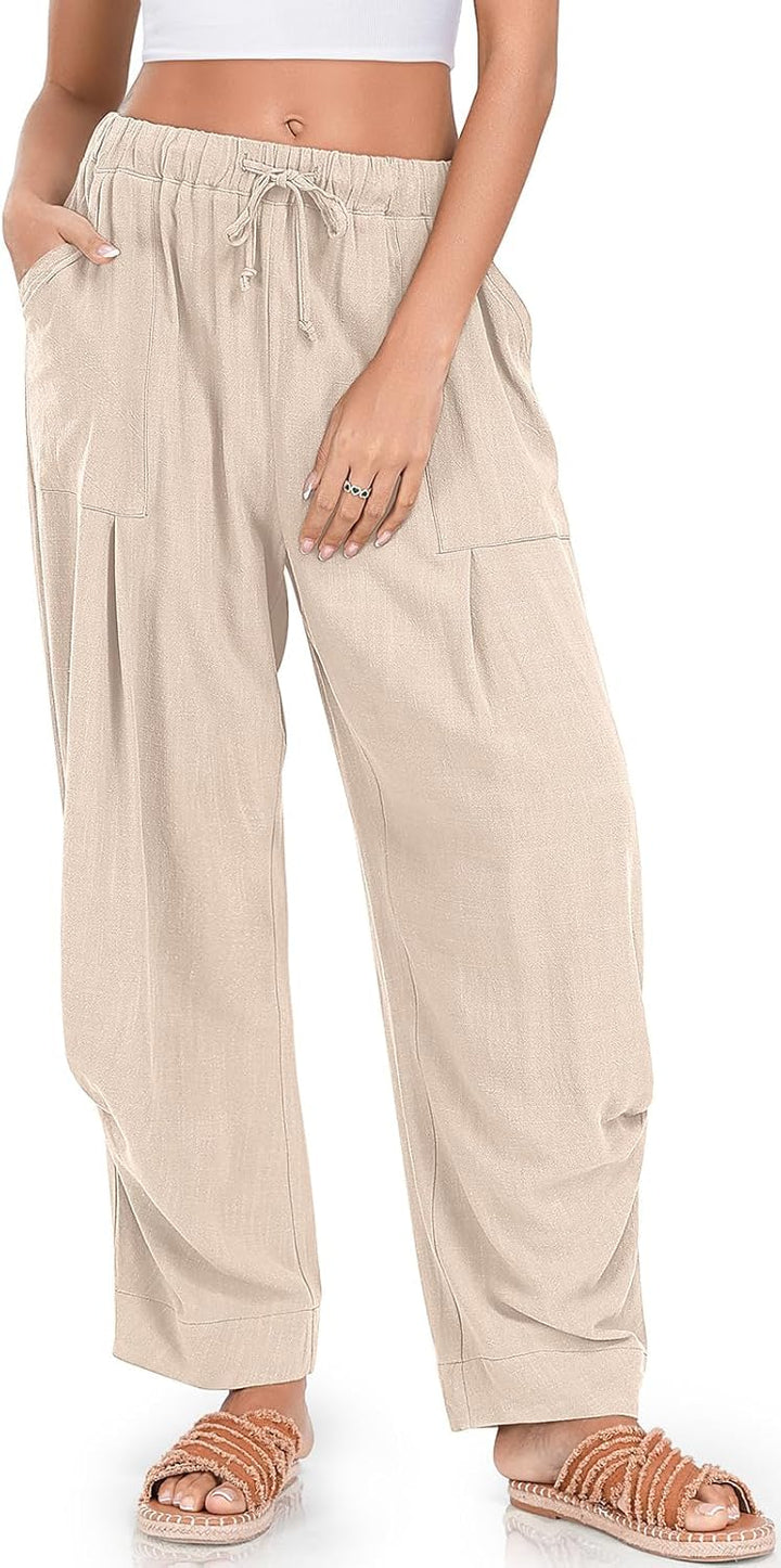 Mercedes Pantalon Femme Lin Harem Coupe Large, Taille Élastique, Style Décontracté, vue 2