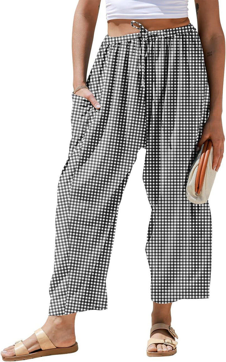 Lucia Pantalon Femme Palazzo Lin Rayé Large Taille Cordon & Poches, vue 2