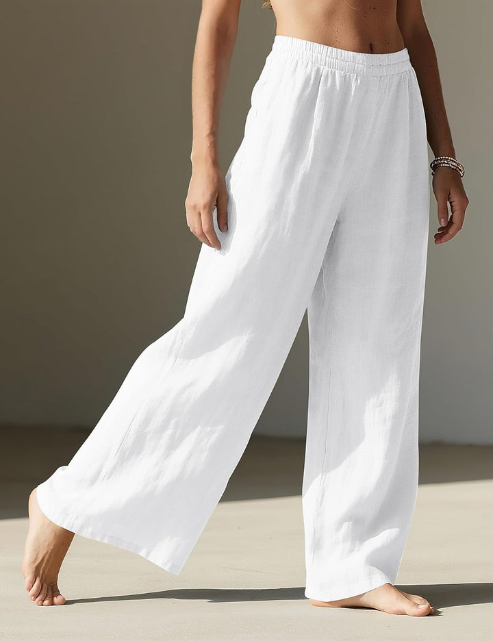 Linda Pantalon Femme Pantalon Lin Palazzo Taille Élastique & Poches Été, vue 4