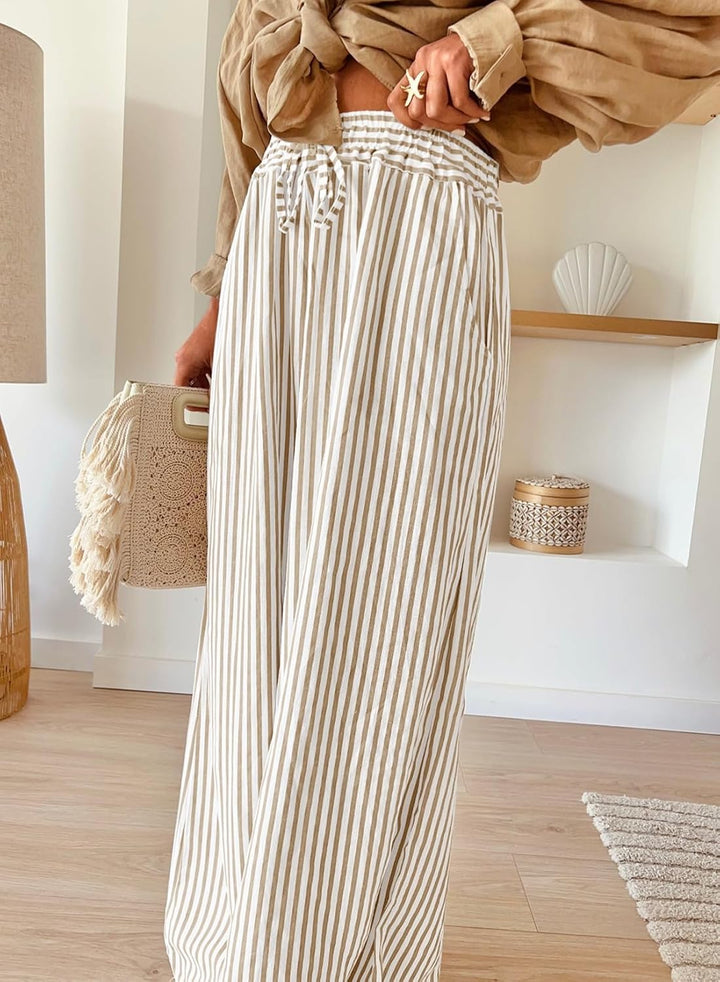 Arlyn Pantalon Femme Palazzo Rayé Large Taille Élastique & Poches, vue 4