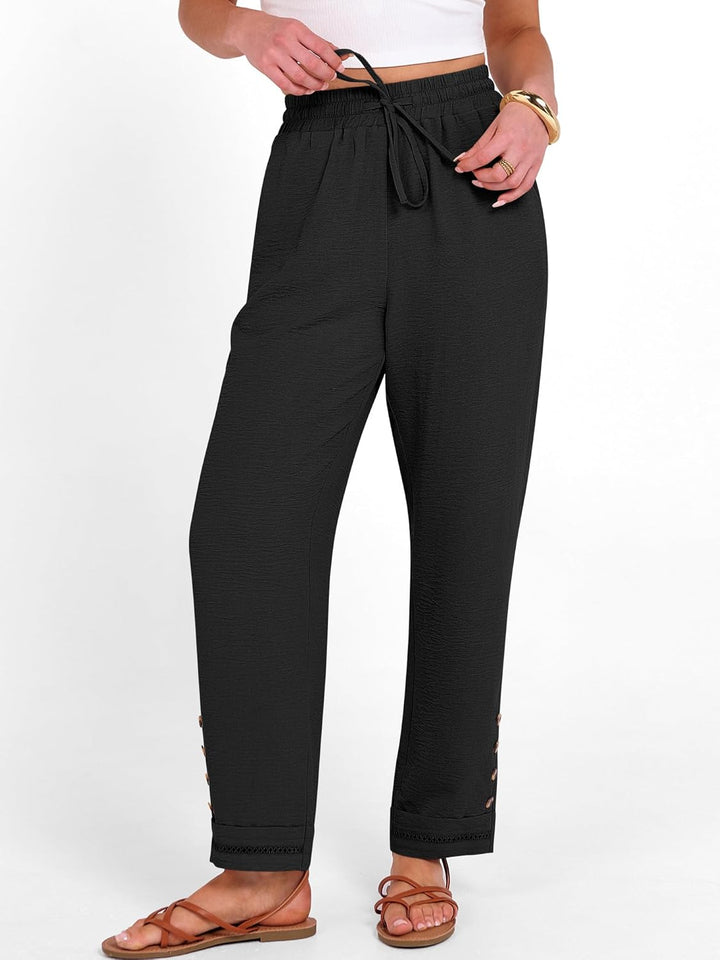 Cianne Pantalon Femme Capri Coupe Fluide, Taille Élastique Cordon, Casual Été Chic, vue 8