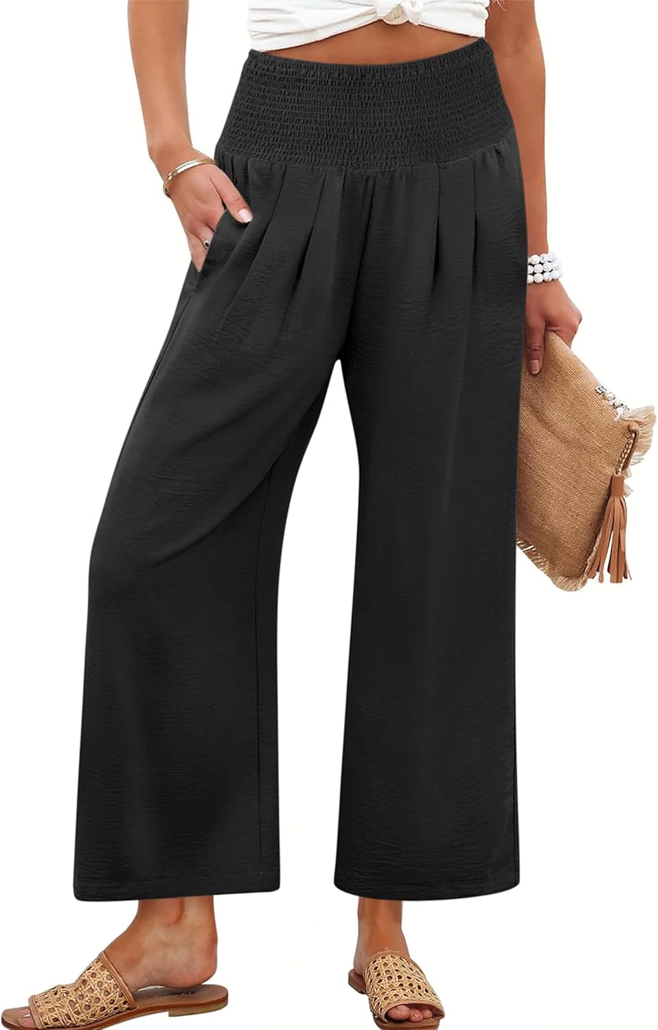 Roxanne Pantalon Femme Palazzo Large Taille Haute Fluide & Poches Été, vue 2