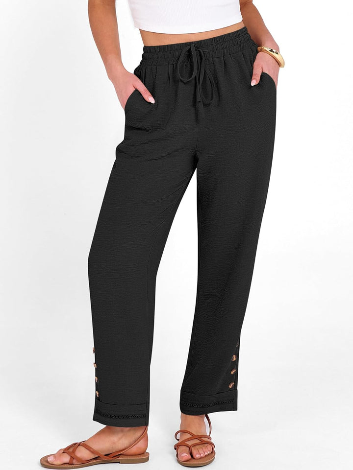 Cianne Pantalon Femme Capri Coupe Fluide, Taille Élastique Cordon, Casual Été Chic, vue 6