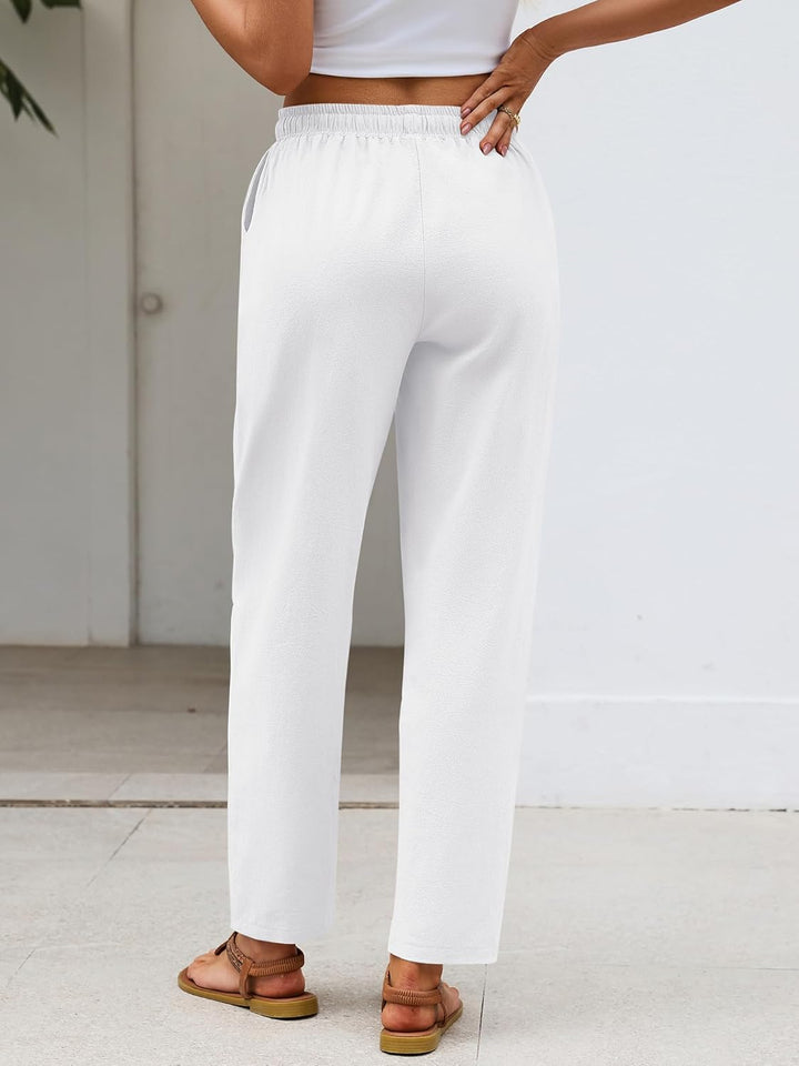 Merry Pantalon Femme Lin Coton Capri Léger, Taille Élastique, Décontracté Été, vue 6
