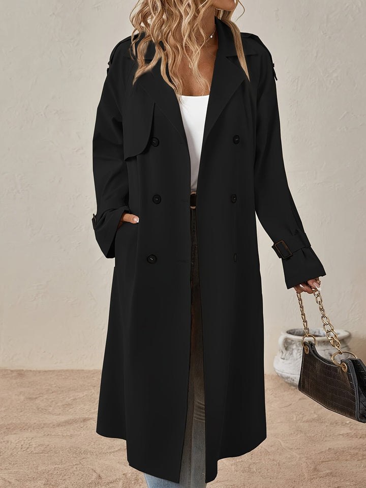 Eshita Trench pour femme Manteau long élégant en mélange de coton avec coupe structurée & fermeture à boutons, vue 10