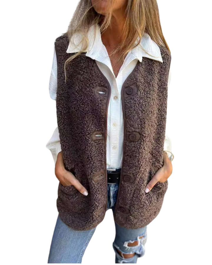 Julietta Gilet Femme en Maille Gilet Sans Manches à Boutons avec Tissu Doux et Poches Pratiques