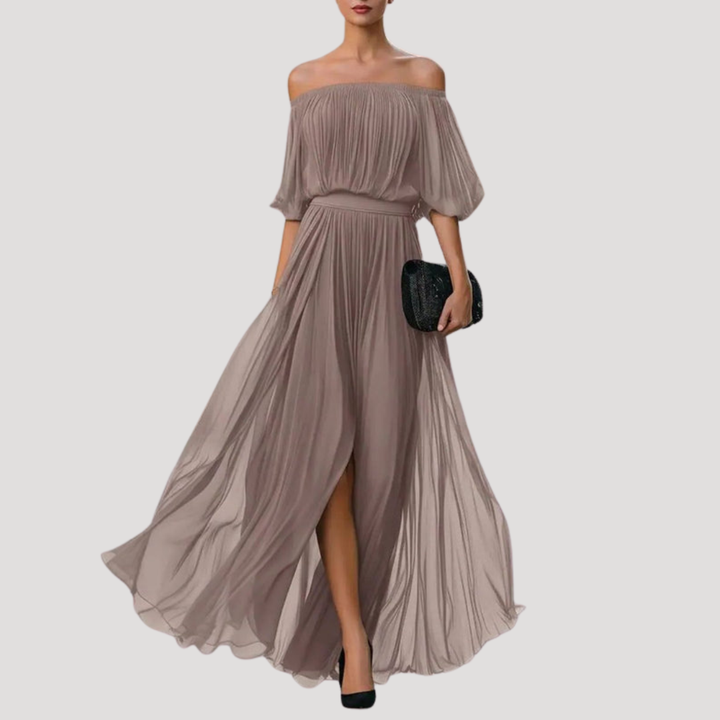 Women's Off-the-Shoulder Pleated Maxi Dress for Wedding