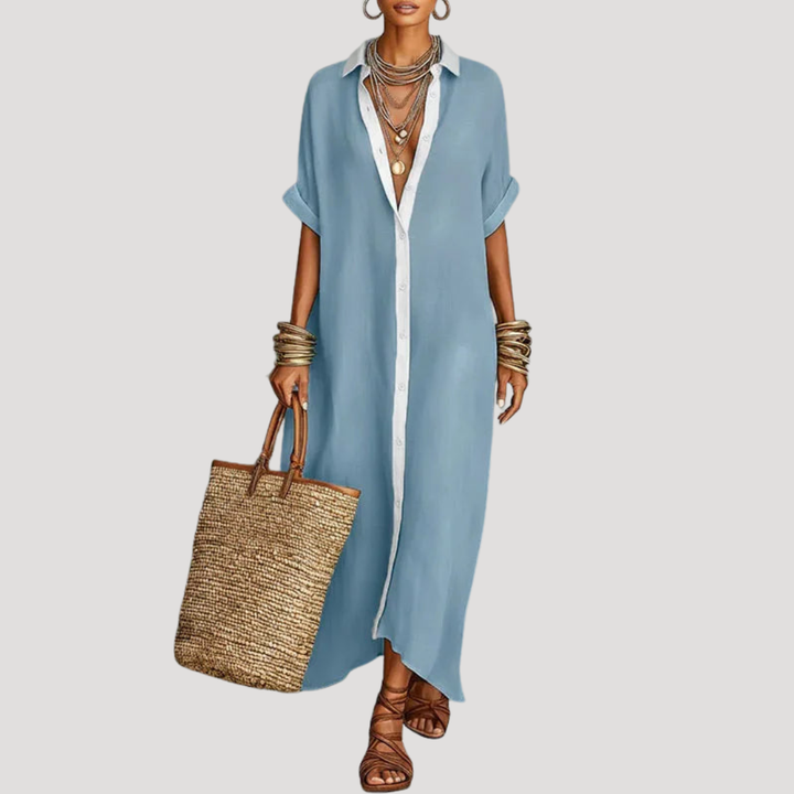 Women's Loose Boho Shirt Collar Maxi Dress