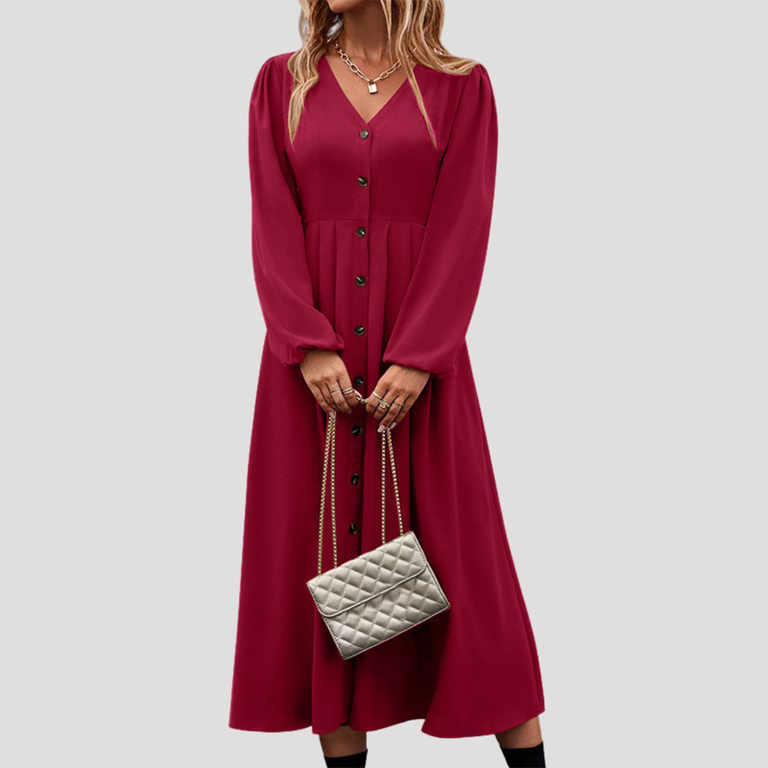 Robe Midi Femme Boutonnée Manches Longues