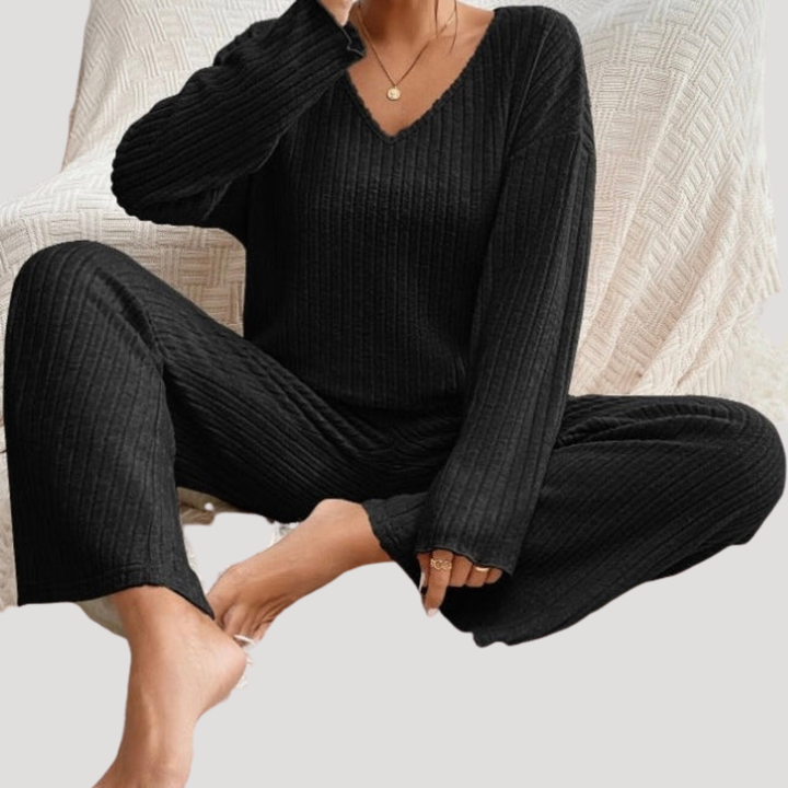 Ensemble Femme en Maille Col V et Pantalon Large