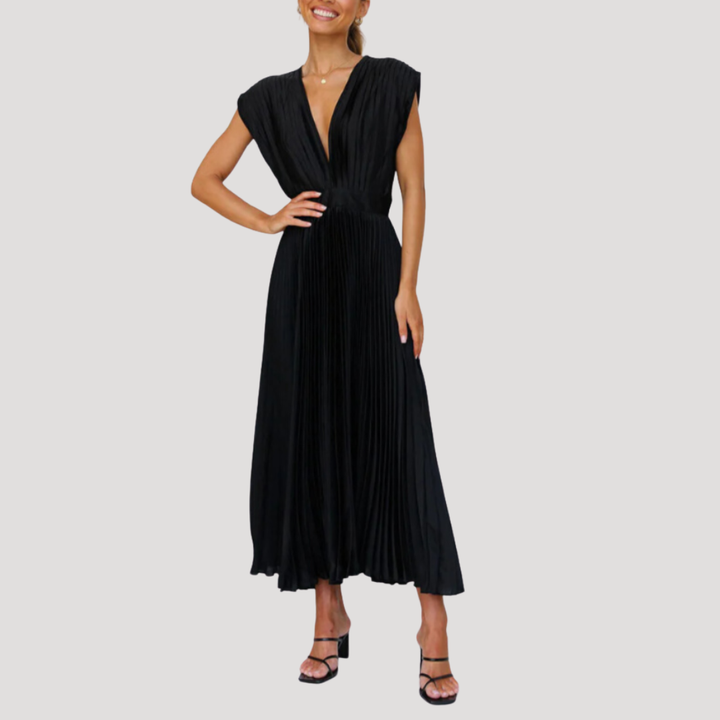 Robe Longue Femme Plissée Col V pour Mariage