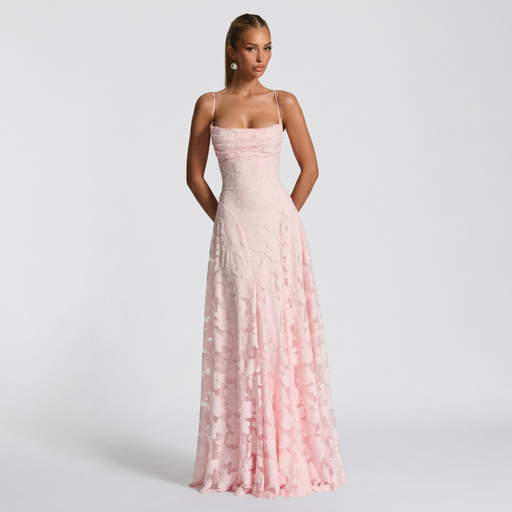 Robe Longue De Soirée Femme Évasée En Dentelle Élégante