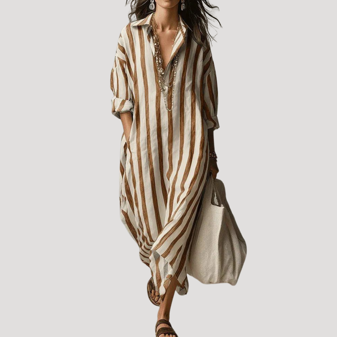Women's Striped Long Shirt Dress