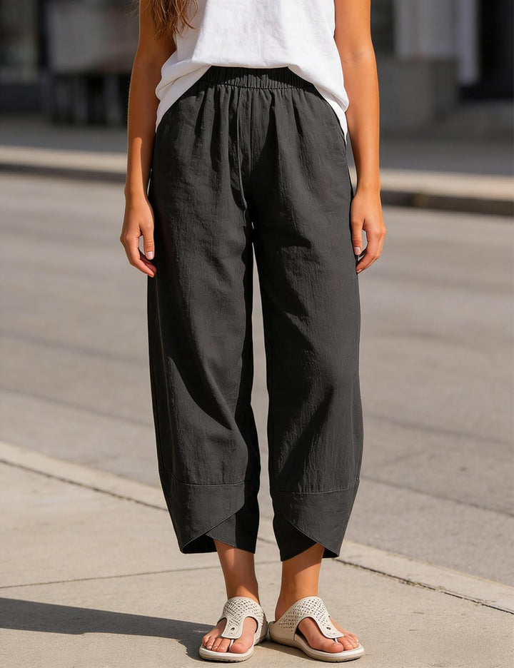 Caprice Pantalon Femme Capri Coton Taille Haute Élastique, Coupe Tulipe Été Chic, vue 4