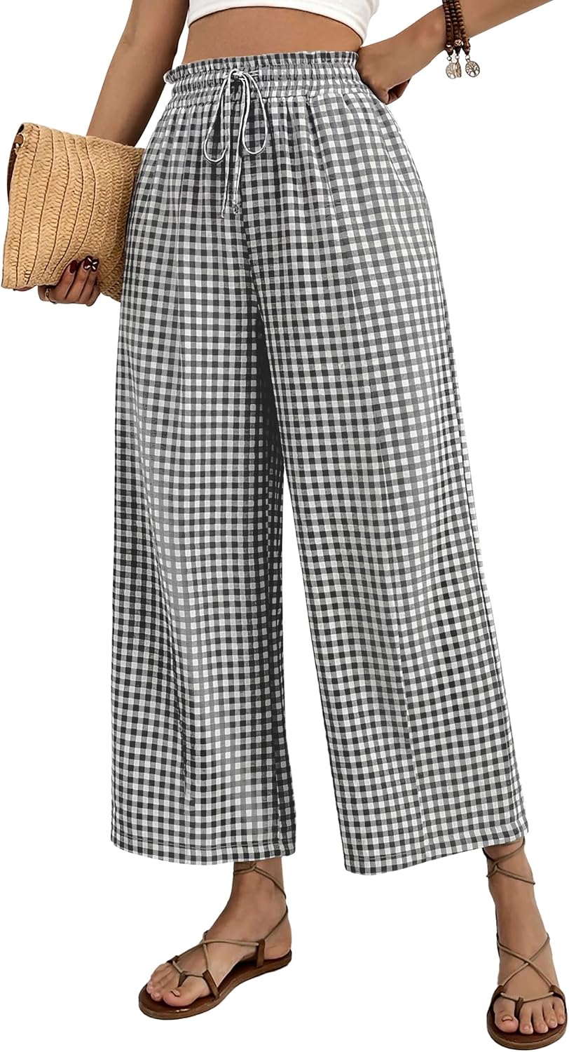 Mindi Pantalon Femme Palazzo Coupe Large Fluide, Taille Élastique Cordon Casual Chic, vue 3